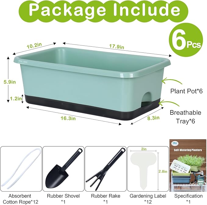 Window Box Planter 6 Pcs, 18 Inches Rectangle Flower Pots - Image 6