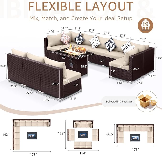 NICESOUL Modern Luxury Outdoor Patio Sectional Furniture Set - Image 4