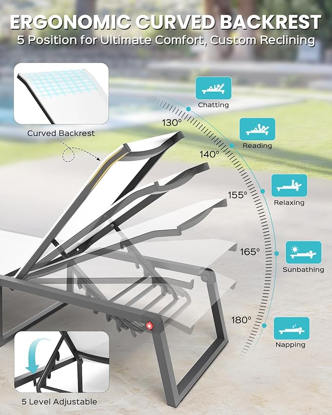 Aluminum Chaise Lounge Outdoor Set of 2, Foldable & Assembly Free Patio Pool - Image 4