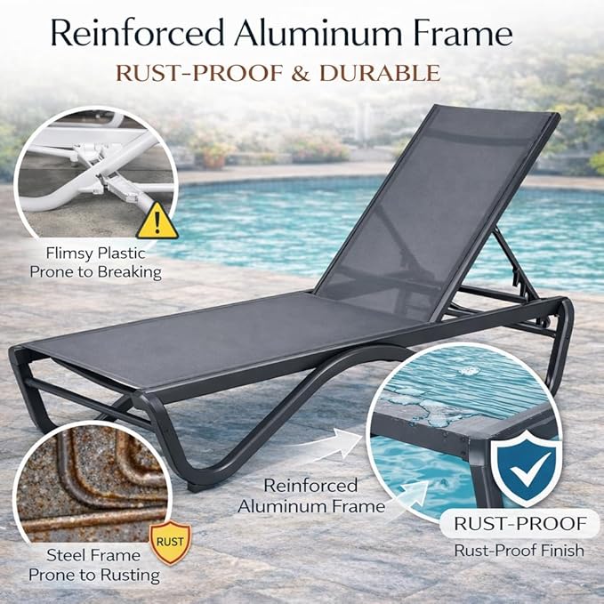Kozyard Outdoor Chaise Lounge Chair, Full Flat Adjustable Patio Lounger - Image 4