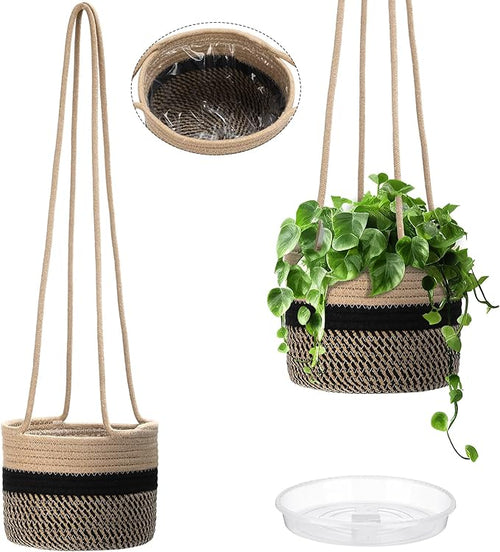 2 Packs Hanging Planter Basket 7.8" Cotton Rope Woven Plant Hangers Indoor by Sunnychicc