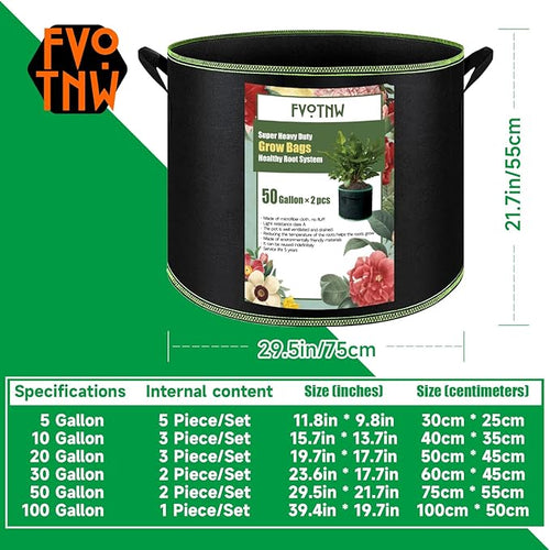 2-Pack 50 Gallon Plant Grow Bags, Thickened Nonwoven Fabric Pots - Image 2