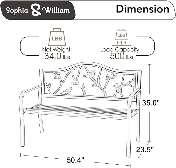 Sophia & William Outdoor Bench, Porch Bench, Garden Bench, Wrought Iron Bench - Image 3