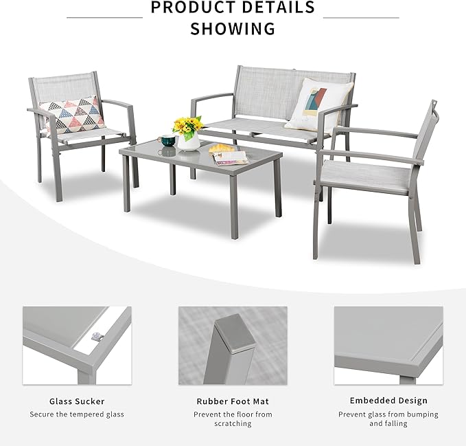 Shintenchi 4 Pieces Patio Furniture Set All Weather Textile Fabric Outdoor - Image 3