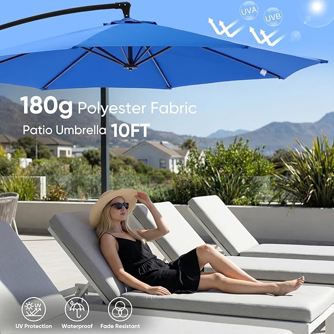 NEWBULIG 10FT Patio Umbrella, Offset Cantilever Outdoor Patio Table Umbrella - Image 3
