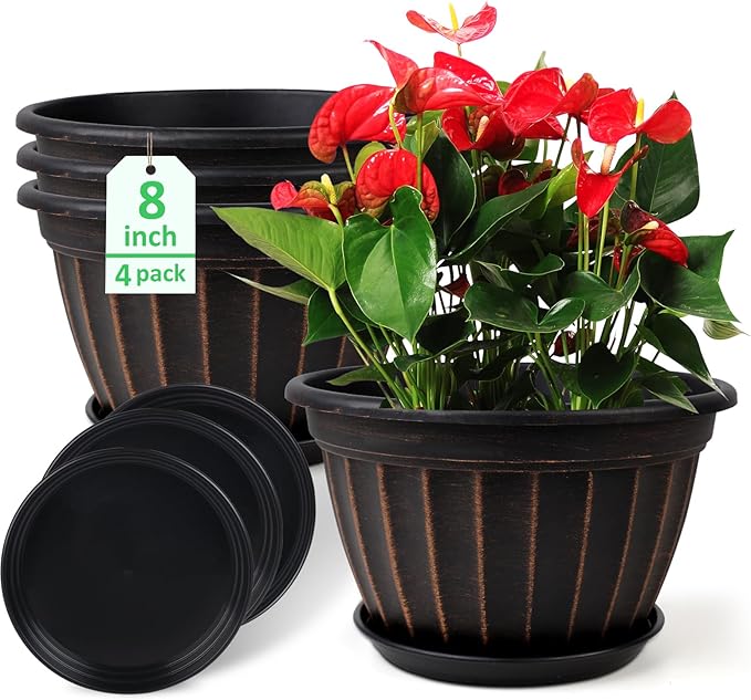 FGstyle 4 Pack Flower Pots, 8 Inch Plants Pot, Planters Pot by FGstyle