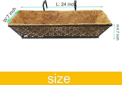 2 Set Deck Railing Planter Box 24" Black Metal Garden Trough Deck Planter - Image 2