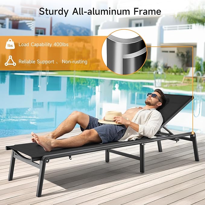 ONBRILL Aluminum Chaise Lounge Chair Outdoor, Foldable & Assembly Free Outdoor - Image 5