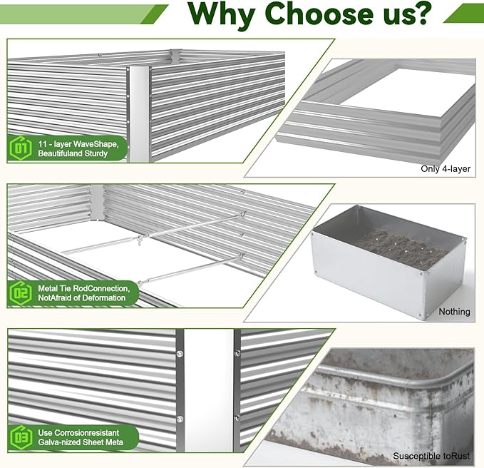 3 Pack 6x3FT Raised Beds for Gardening, Corrugated Galvanized Steel Raised - Image 3