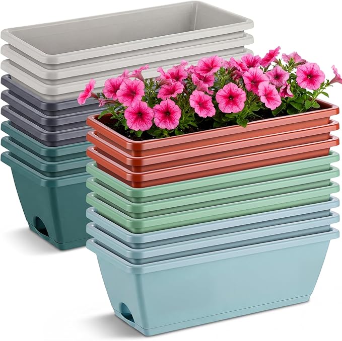 18 Pack Window Box Planter 17 Inches Rectangular Vegetable Flower Planters by Purpeak