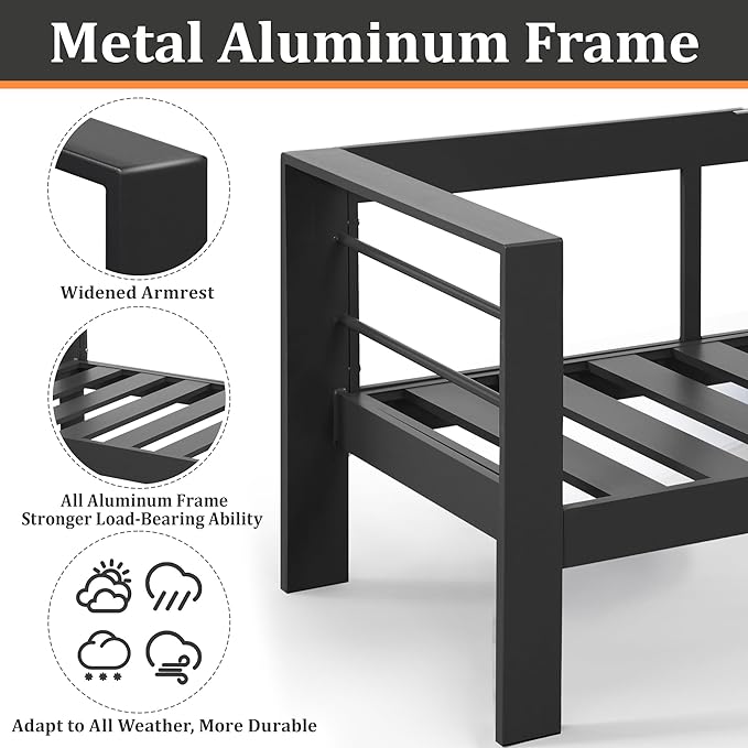 Kiss the Water Outdoor Patio Furniture Loveseat Sofa, All-Weather Metal - Image 3