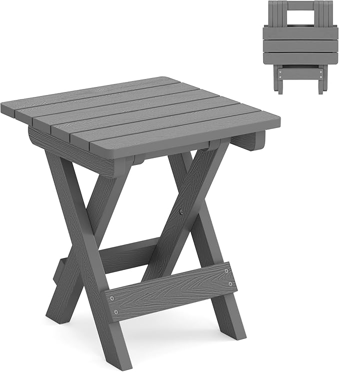 LUE BONA Small Outdoor Folding Side Table, HDPS Outside End Table by LUEBONA