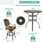 VIVIJASON 3-Piece Outdoor Swivel Bar Stools Set, All Weather Cast Aluminum - Image 6