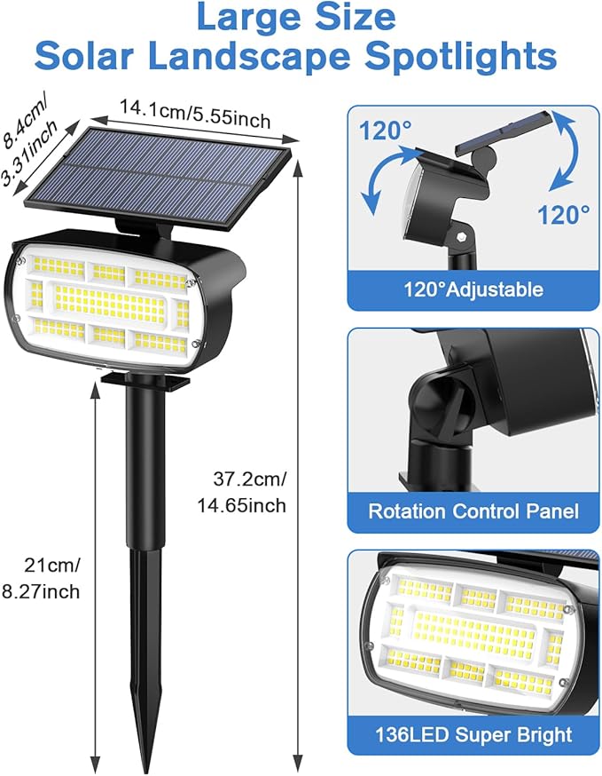 Fabrito Large Solar Spot Lights Outdoor 4 Pack, 1000 Lumens High Brightness - Image 8