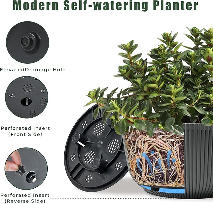 T4U 10 Inch Self Watering Pots for Indoor Plants, Plastic Plant Pots - Image 3