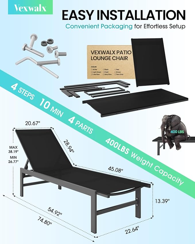 Outdoor Lounge Chairs Set of 3, Aluminum Chaise Lounge Chairs - Image 3