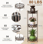 Plant Stand, Heavy Duty Metal Plant Stand Indoor Outdoor, Tall 3 Tiers Plant - Image 3