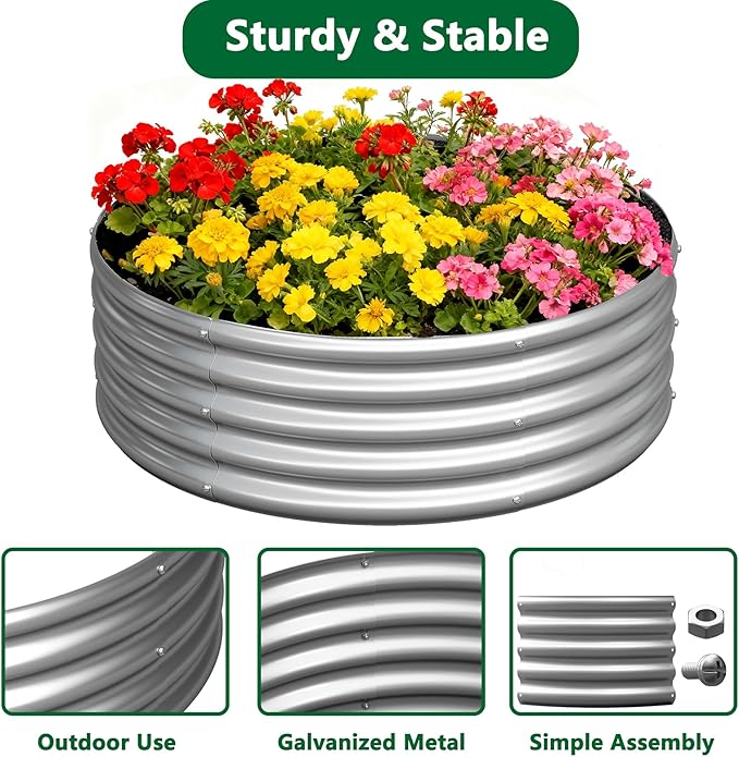 zizin 2 Pcs Round 2x2x1ft Raised Garden Bed Kit Metal Planter Box - Image 4