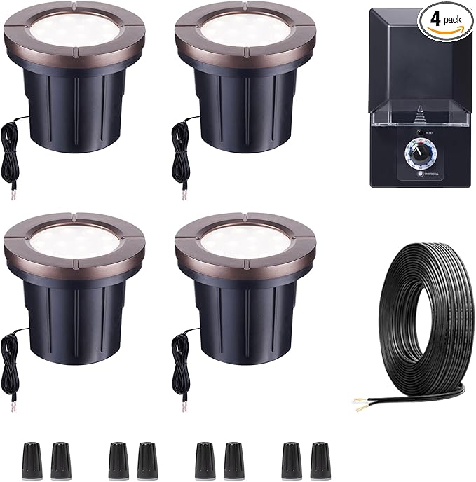 Landscape Well Lights Kit, 4 Pack LED Low Voltage Ground Lights and 100W by Varmtalys