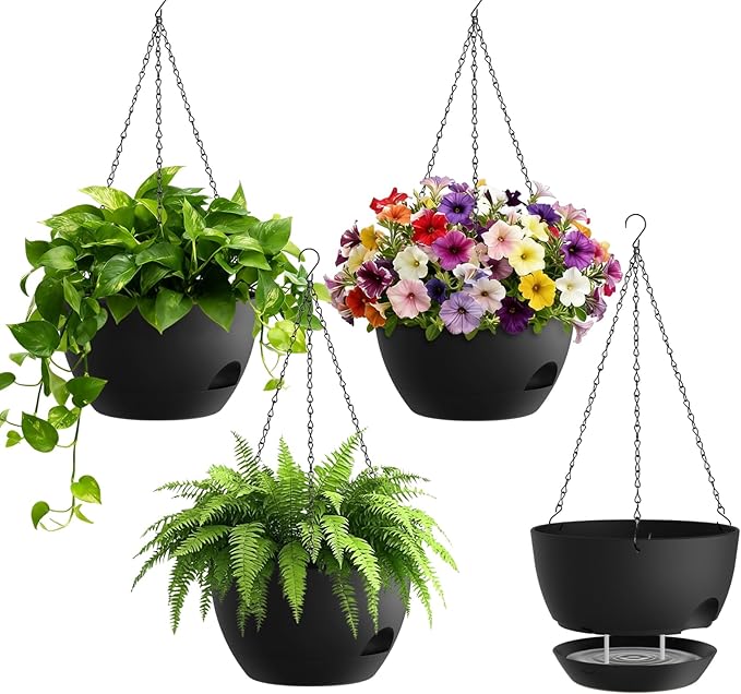4 Pack 8 Inch Self Watering Hanging Planters by UOUZ