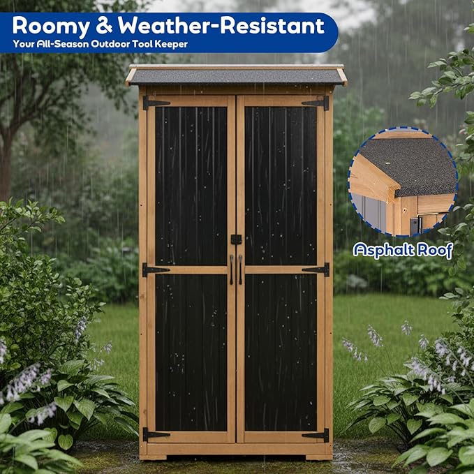 Outdoor Storage Cabinet Weather-Resistant, Wood & Metal Storage Shed - Image 8