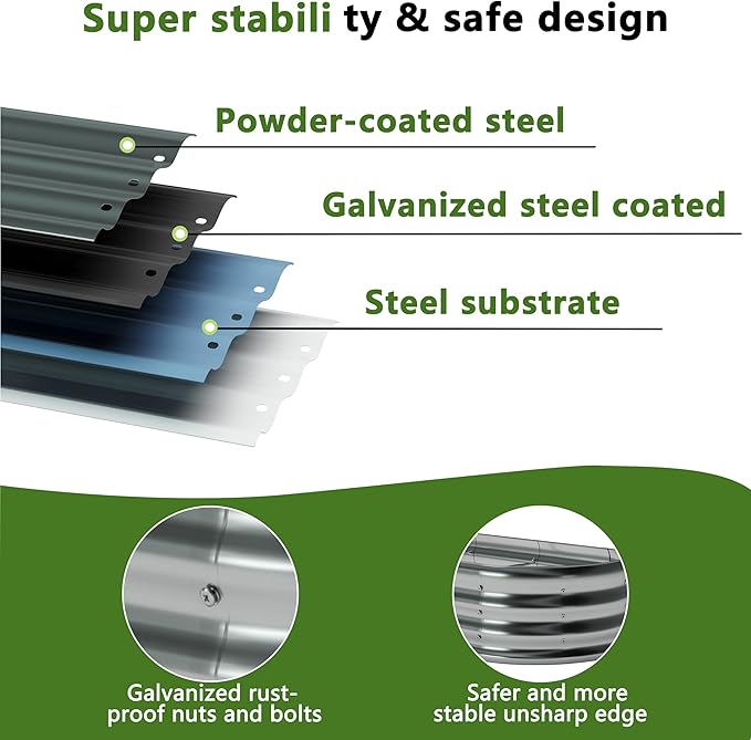 4x2x1ft Galvanized Oval Raised Garden Bed, Outdoor Planter Box Metal Patio Kit - Image 3