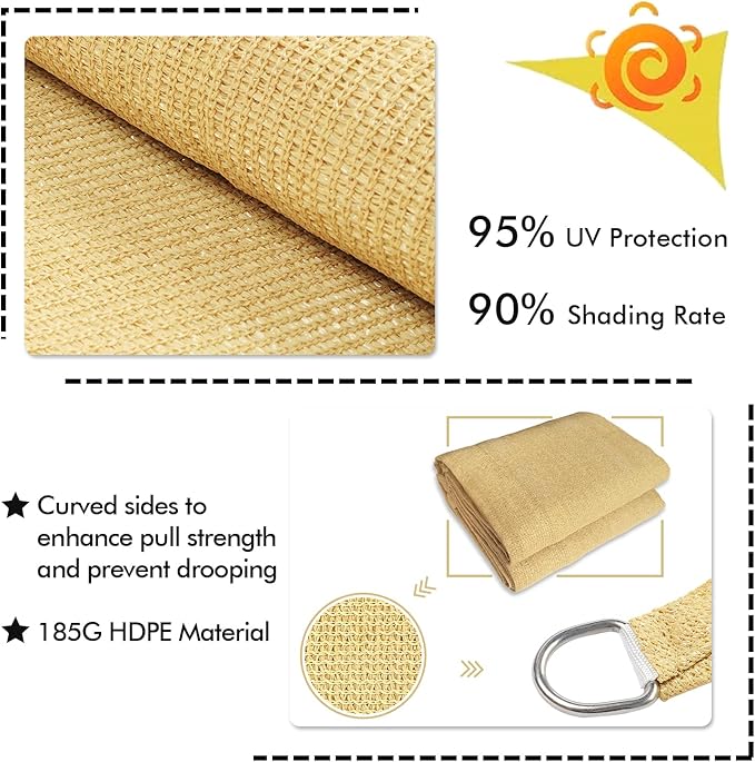 KANAGAWA 12'X12' Sand Custom Size Sun Shade Sail Square UV Block Canopy Cover - Image 3