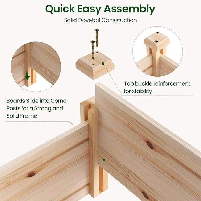 MIXC 8×2ft Wooden Horticulture Raised Garden Bed Divisible Elevated Planting - Image 2