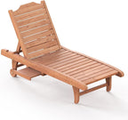 Wooden Chaise Lounge Chair, 3-Position Adjustable Outdoor Tanning Chair by EUNHOO