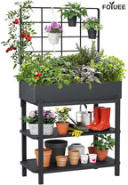 Metal Raised Garden Bed with Trellis & 2-Tier Storage Shelf, Elevated Planter - Image 6