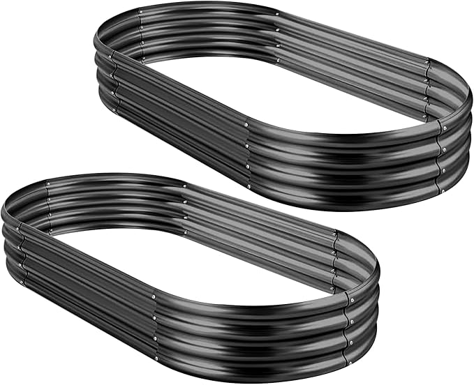 Land Guard 2Pcs Galvanized Raised Garden Bed Kit, Galvanized Planter Oval Large by LandGuard