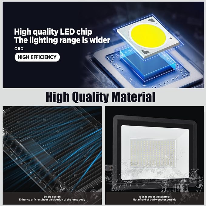 4Pack LED Flood Light Outdoor, 250W LED Work Light 25500lmwith 6FT US Plug - Image 4