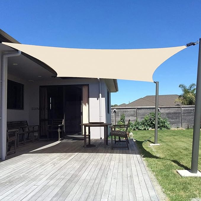 SUNNY GUARD Custom Size 7'x16' Butter Cream Sun Shade Sail Rectangle UV Block by SUNNYGUARD