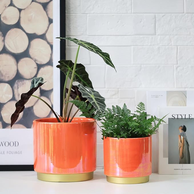 Gepege Peach Indoor Plant Pots for Plants, Ceramic Planter - Image 2