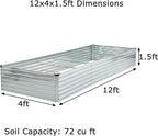 12x4x1.5ft Galvanized Raised Garden Bed, Outdoor Planter Box Metal Patio Kit - Image 2