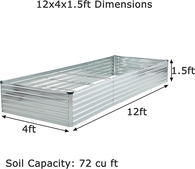 12x4x1.5ft Galvanized Raised Garden Bed, Outdoor Planter Box Metal Patio Kit - Image 2