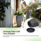 QCQHDU Large Tall Dark Gray Planters Set of 2-9 Gallon 12" Round Outdoor - Image 2