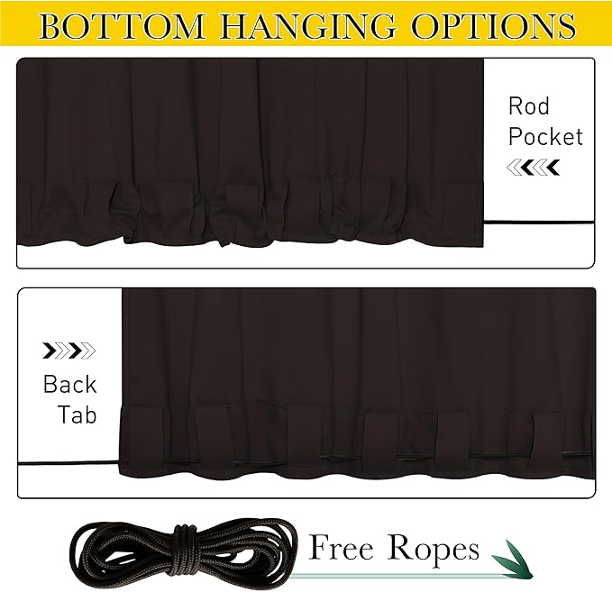 NICETOWN 2 Panels Outdoor Curtains Waterproof Pocket & Back Tab on Top & Bottom - Image 2