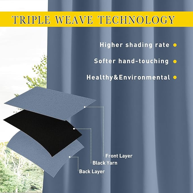 NICETOWN 2 Panels Outdoor Curtains Waterproof Pocket & Back Tab on Top & Bottom - Image 6
