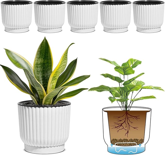 T4U 6 Inch Self Watering Pots for Indoor Plants, 6 Pack Plant Pots, Self by T4U