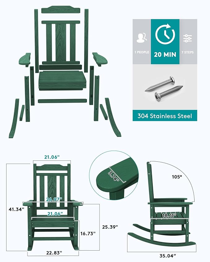 SERWALL Outdoor Rocking Chair Set of 4, Patio Rocking Chairs Set, HDPE Rocking - Image 2
