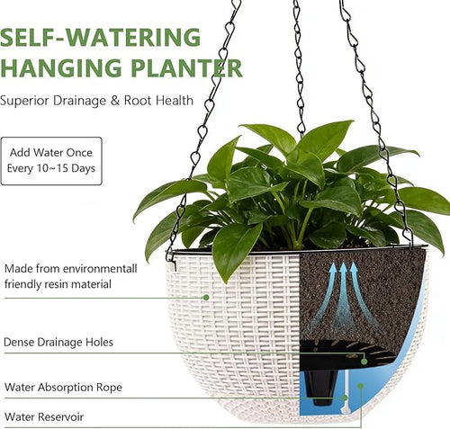 4 Sets of 8.2 Inch Self Watering Hanging Planter Flower Pots, Suitable - Image 2