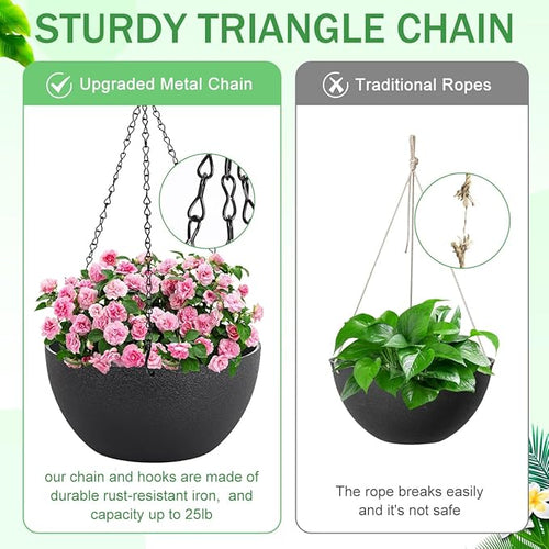 13 inch Hanging Planters for Indoor Plants, 2 Pack Planters for Outdoor Plants - Image 2