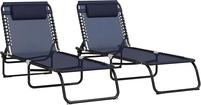 Outsunny Folding Chaise Lounge Chair Set of 2, Patio Sun Tanning Chair by Outsunny