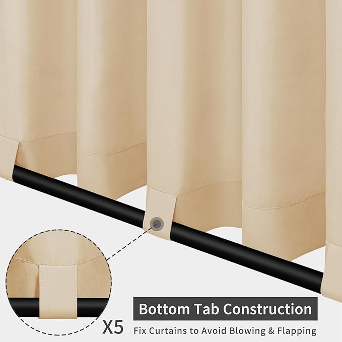 Easy-Going Outdoor Patio Curtains Detachable Tab Top Windproof Weatherproof - Image 3