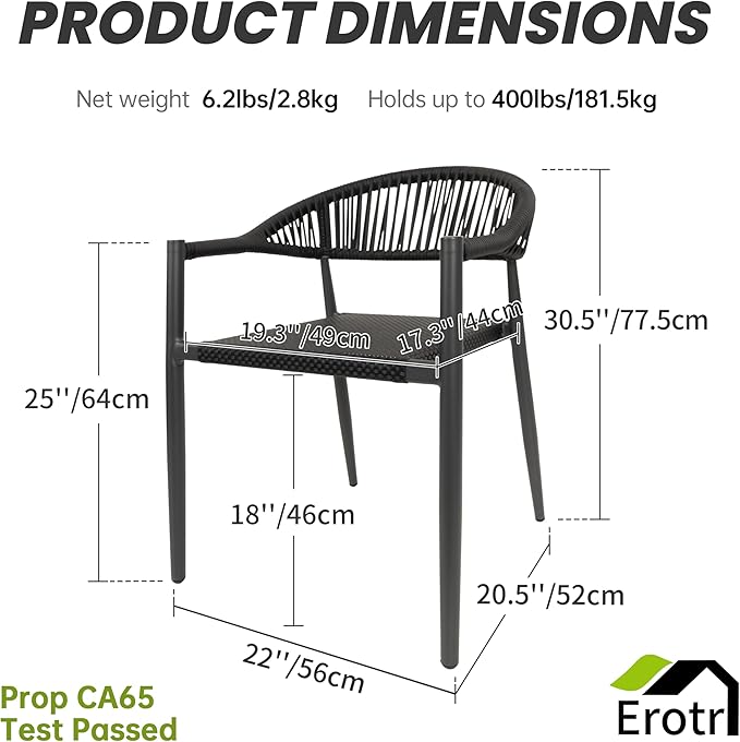 8 Pcs Stackable Patio Dining Chairs, Aluminum Rattan Outdoor Dining Chair - Image 2