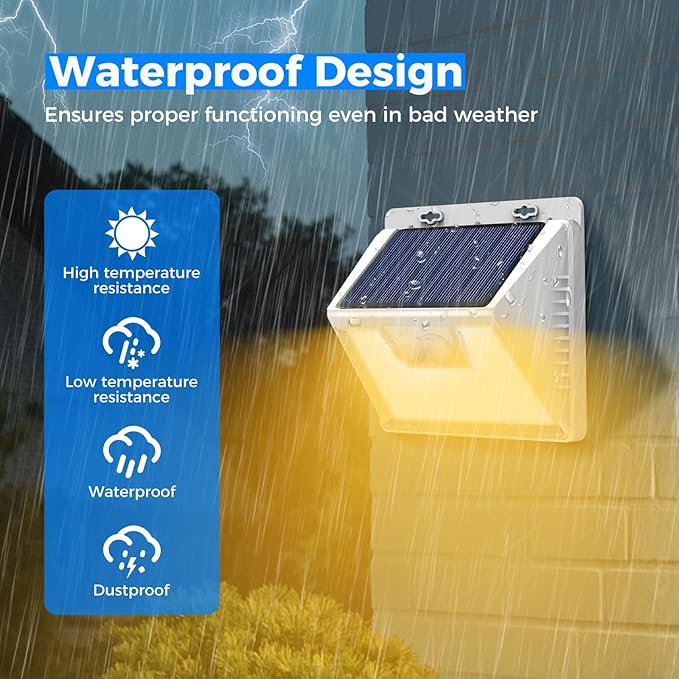 Peasur White Frame Solar Motion Sensor Lights Outdoor, 2 Packs 180LED Warm - Image 5