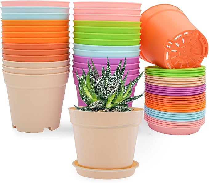 4 inch Plant Pots, 28 Pack Small Plastic Planters by SwinDuck