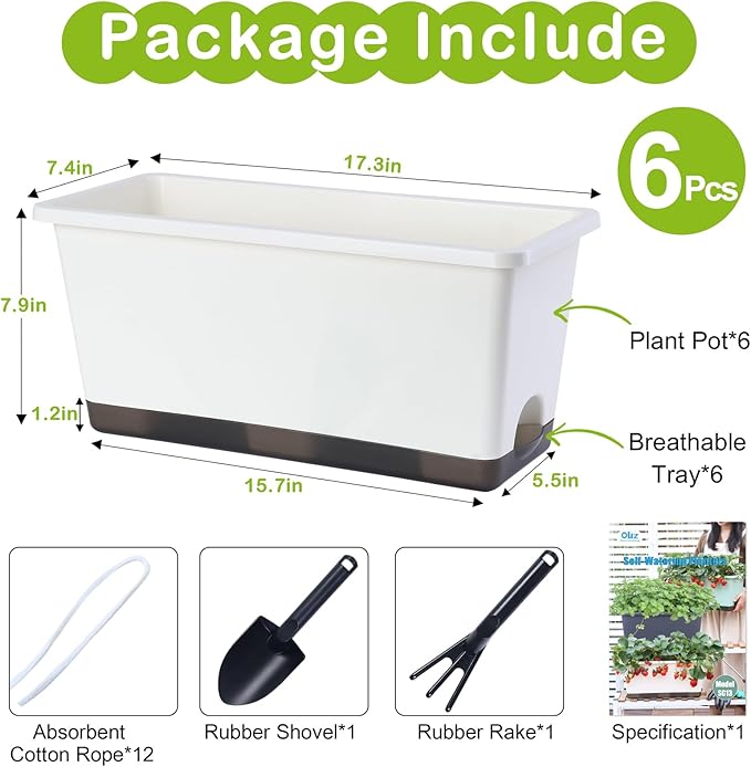 Window Box Planter 6 Pcs, 17 Inches Rectangle Flower Pots - Image 4