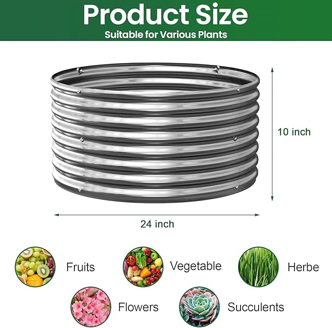 5 Pack 2x2FT Round Corrugated Galvanized Steel Raised Garden Bed Outdoor - Image 2